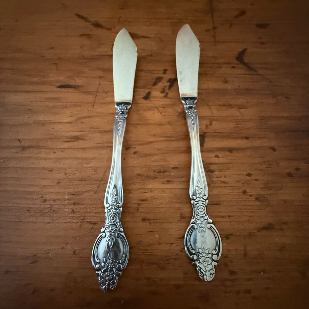 Vintage Rogers Stanley Roberts Floral Stainless Steel Butter Knife Set of 2 Set